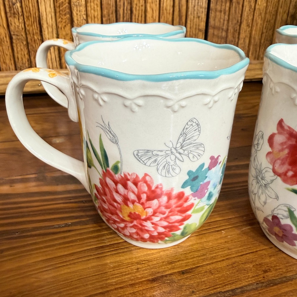 Pioneer Woman Blooming Bouquet Mugs Set of 4 Multicolor Floral Stoneware - Picture 3 of 8